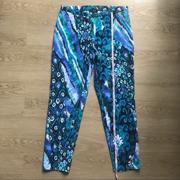 Tropical Print Boho Pants Coastal Blue Teal Abstract Size 4 Lightweight - Picture 12 of 16